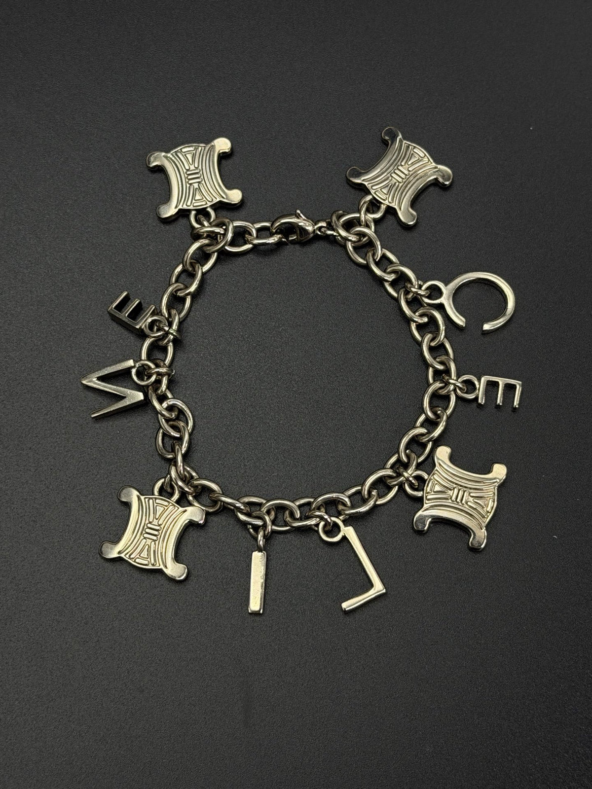 CELINE Triomphe Blazon and Alphabet  Letters Charm Chain Bracelet Silver