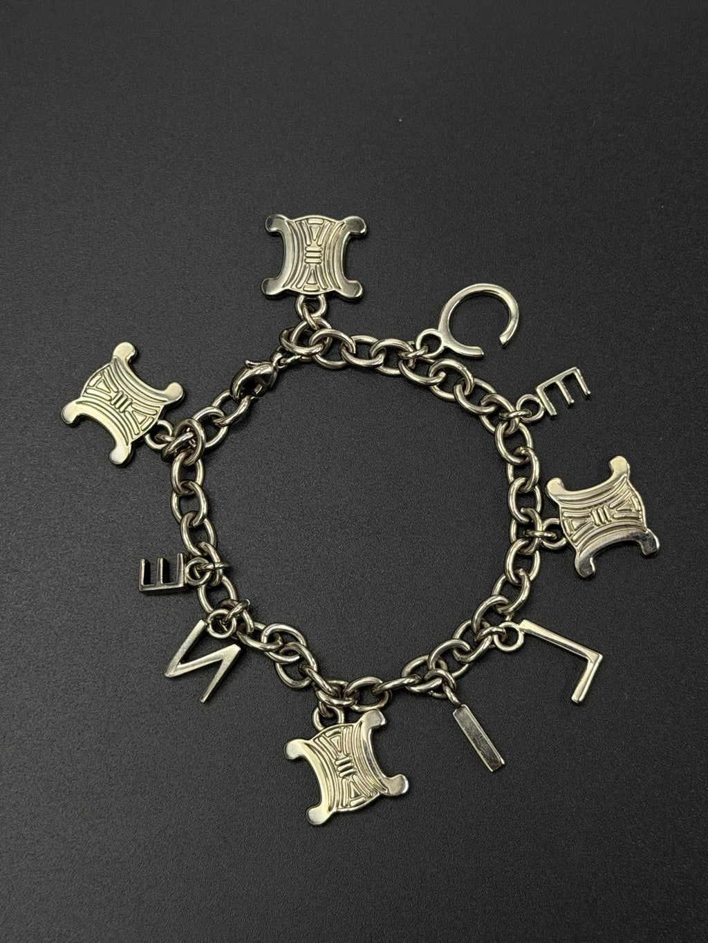 CELINE Triomphe Blazon and Alphabet  Letters Charm Chain Bracelet Silver