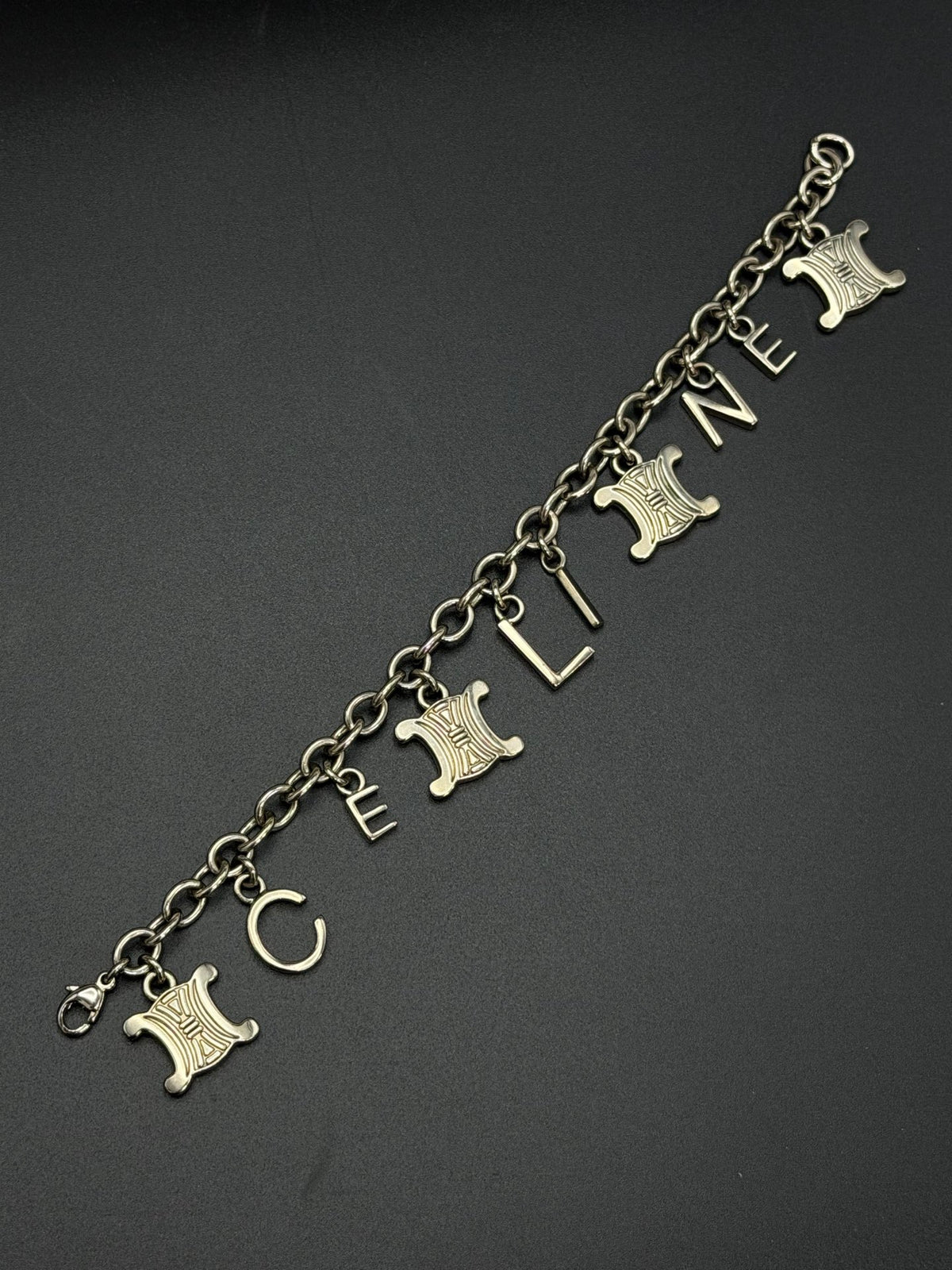 CELINE Triomphe Blazon and Alphabet  Letters Charm Chain Bracelet Silver