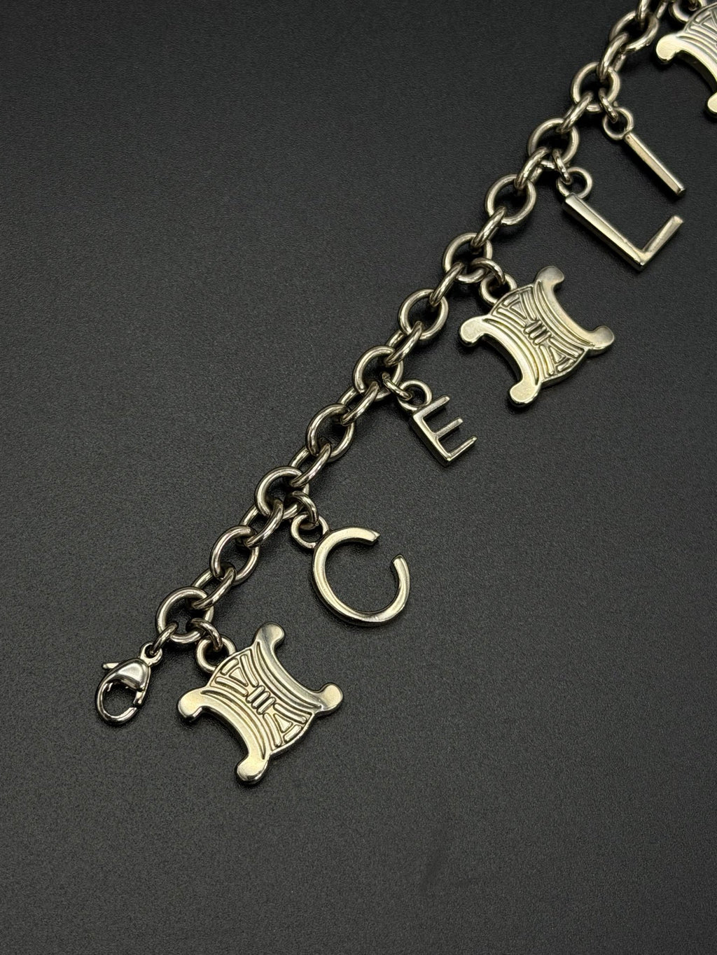CELINE Triomphe Blazon and Alphabet  Letters Charm Chain Bracelet Silver