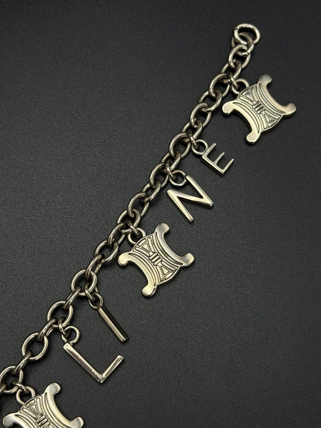 CELINE Triomphe Blazon and Alphabet  Letters Charm Chain Bracelet Silver