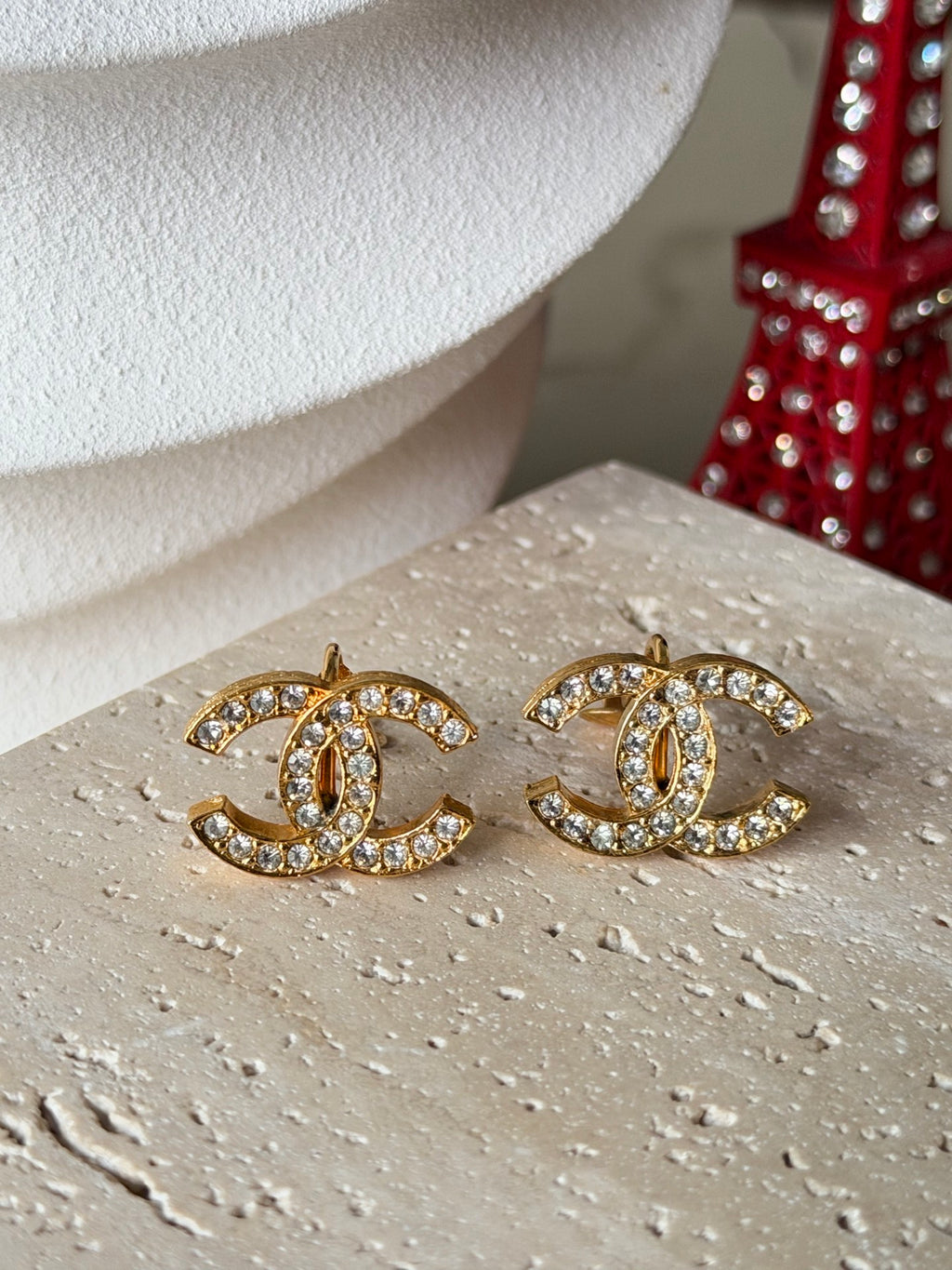 CHANEL CC Logo Turnlock Rhinestone Crystal Encrusted Clip-On Earrings