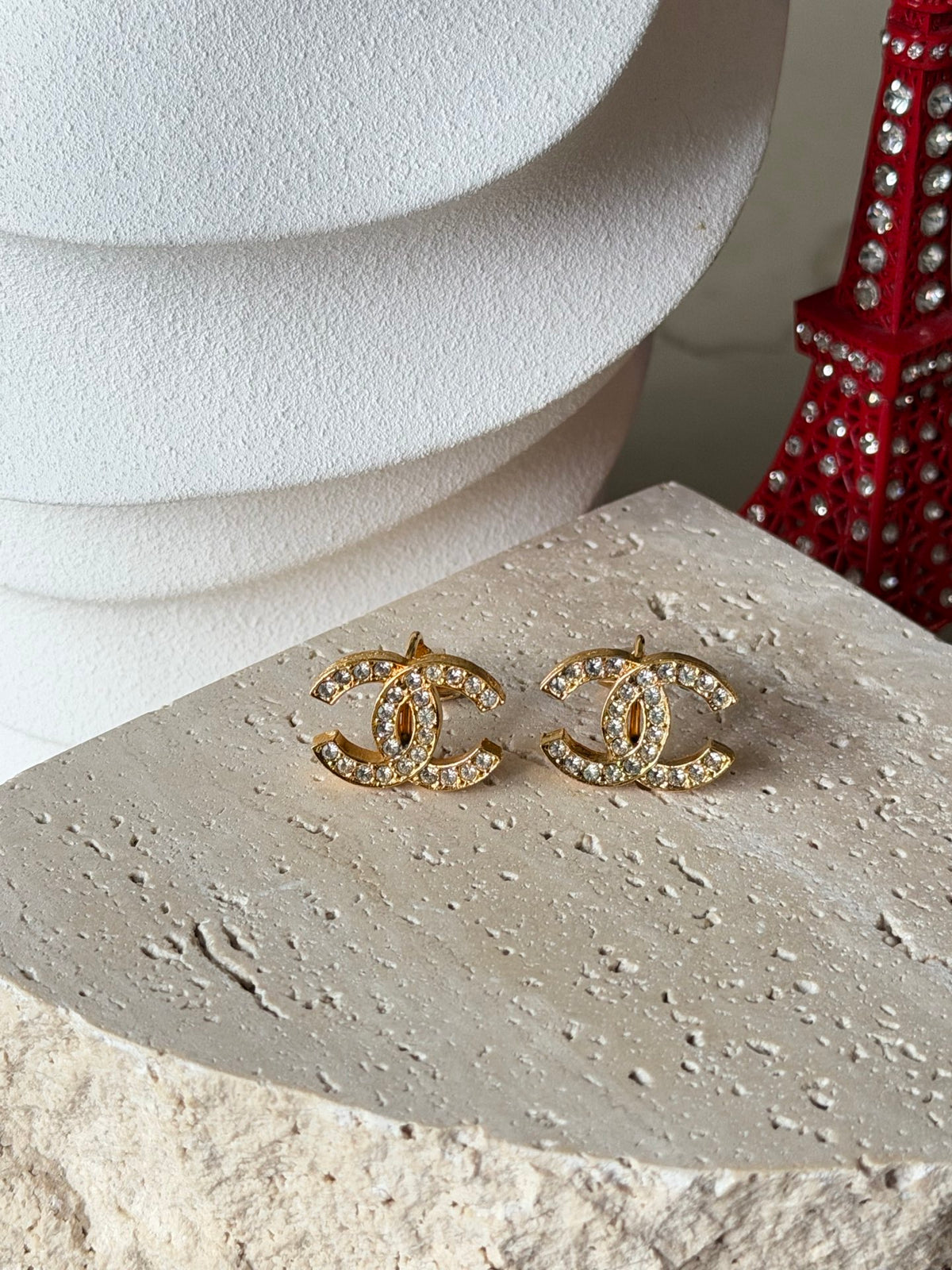CHANEL CC Logo Turnlock Rhinestone Crystal Encrusted Clip-On Earrings