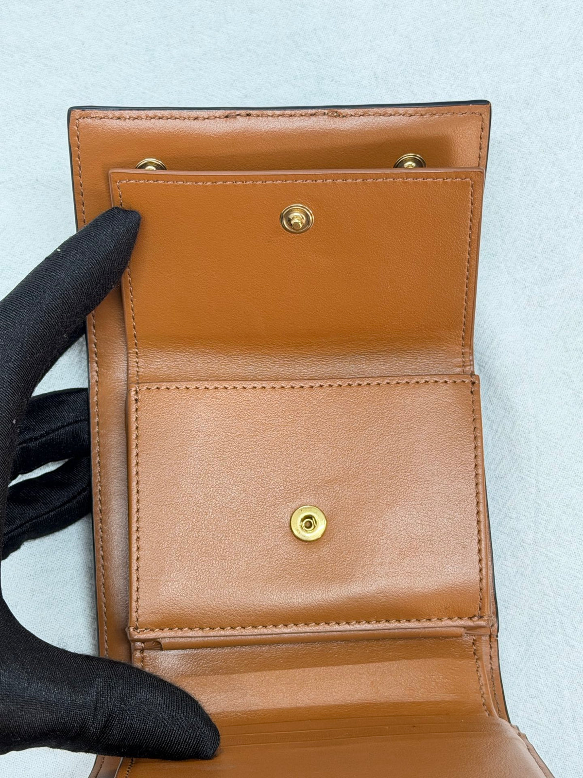 CELINE Triomphe Canvas and Calfskin Tan Trifold Wallet