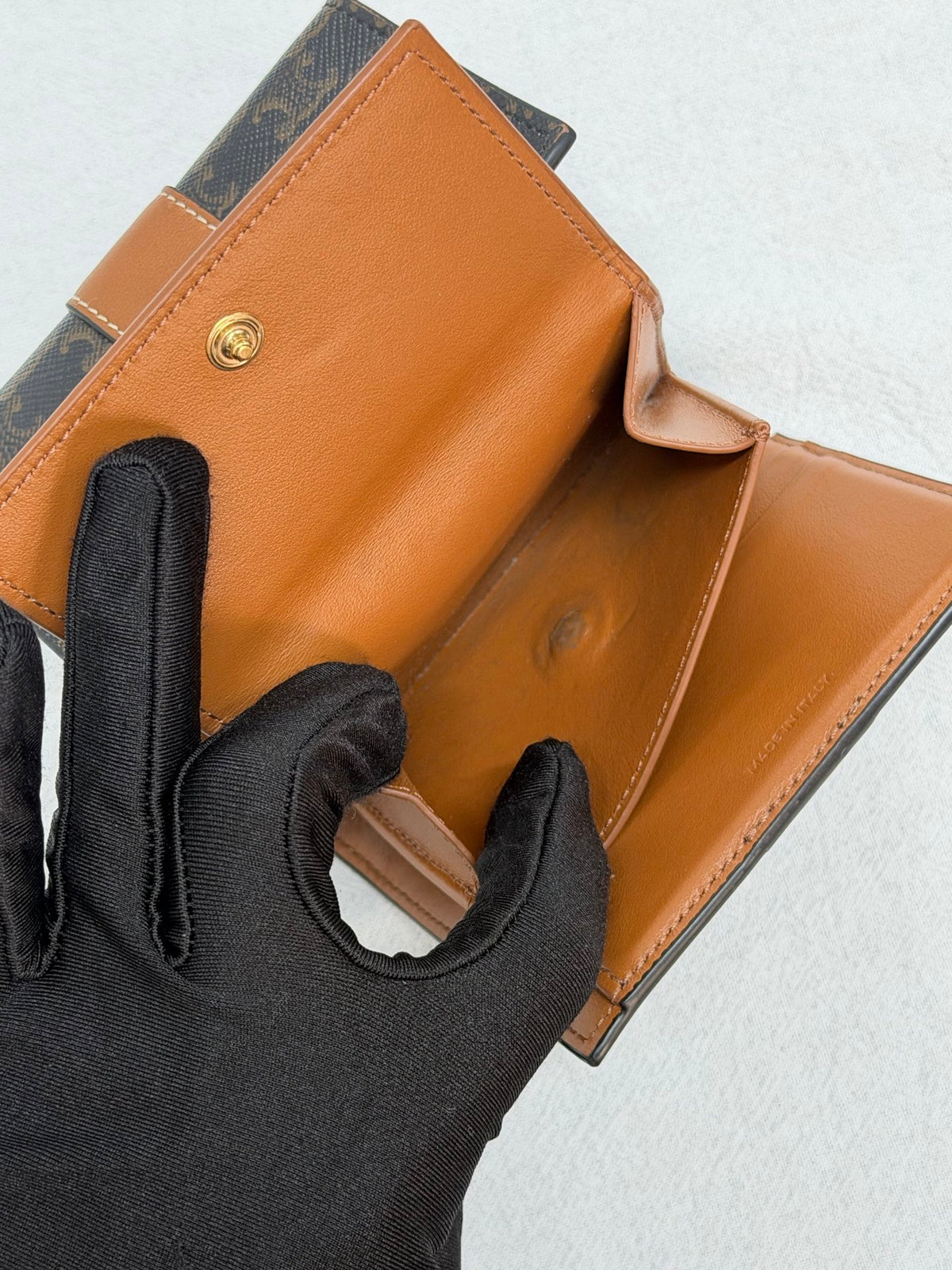 CELINE Triomphe Canvas and Calfskin Tan Trifold Wallet