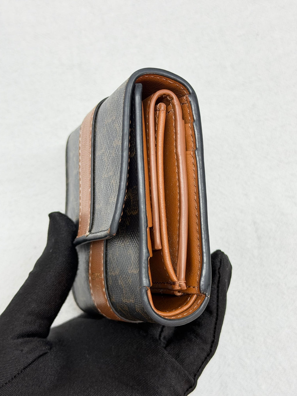 CELINE Triomphe Canvas and Calfskin Tan Trifold Wallet