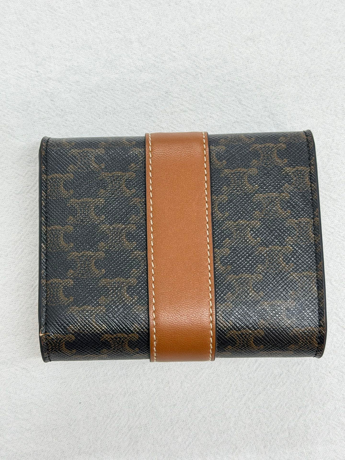 CELINE Triomphe Canvas and Calfskin Tan Trifold Wallet