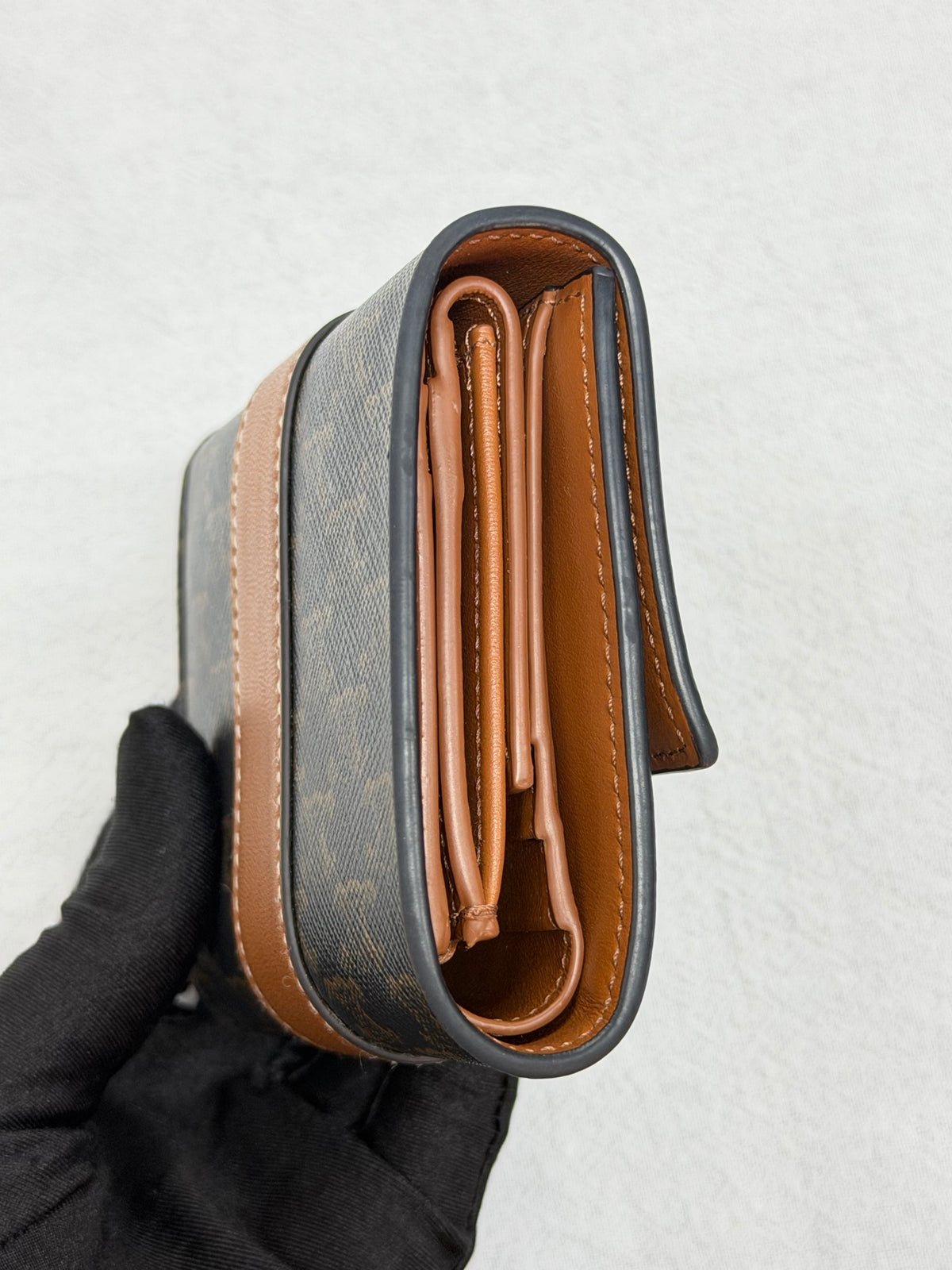 CELINE Triomphe Canvas and Calfskin Tan Trifold Wallet