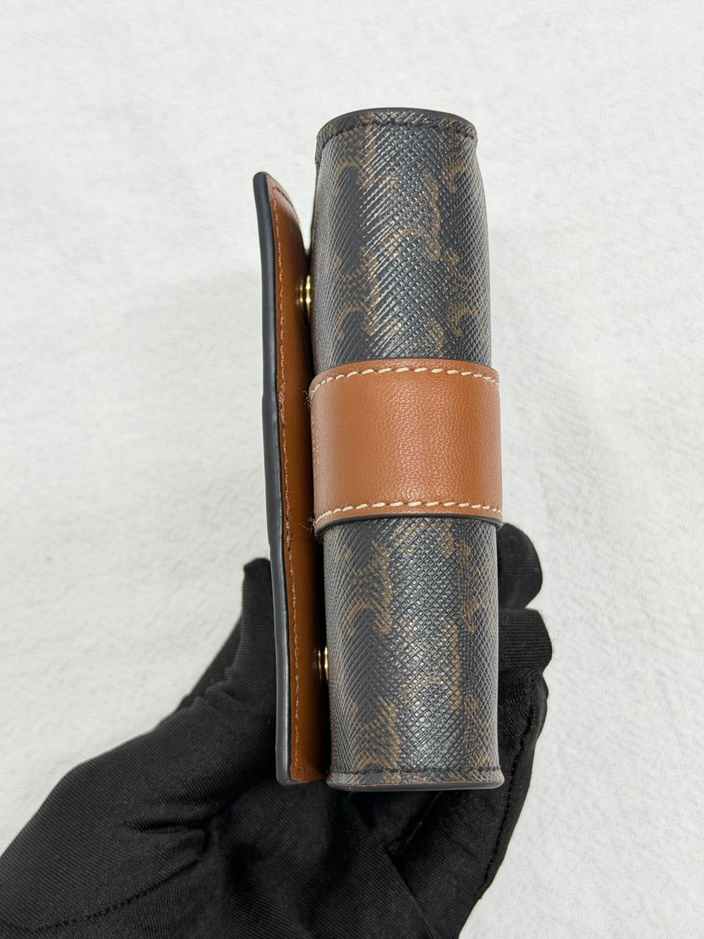 CELINE Triomphe Canvas and Calfskin Tan Trifold Wallet