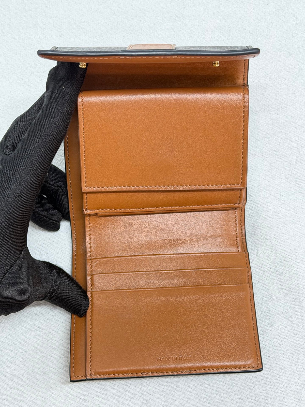 CELINE Triomphe Canvas and Calfskin Tan Trifold Wallet