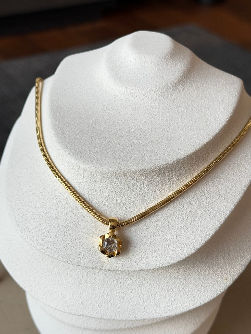 Christian Dior Rhinestone Rose Flower Bud Pendant Snake Chain Necklace