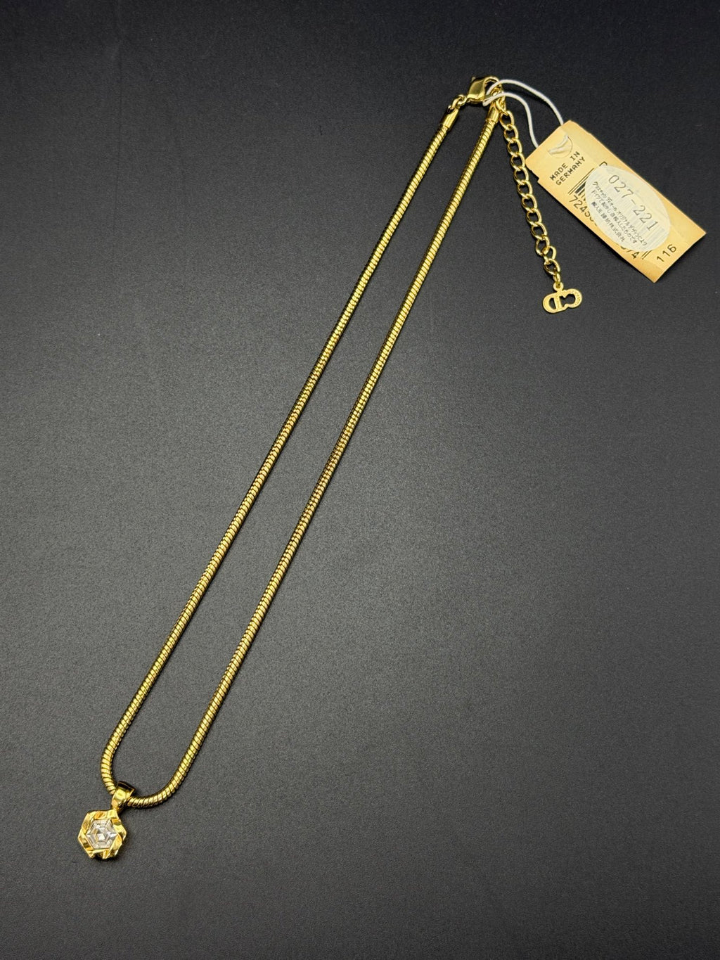 Christian Dior Rhinestone Rose Flower Bud Pendant Snake Chain Necklace