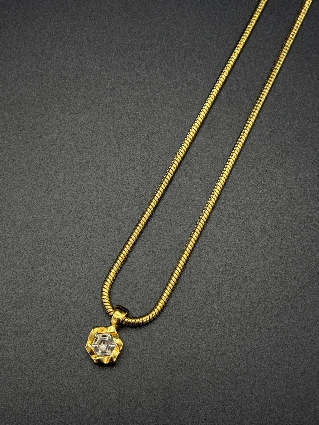 Christian Dior Rhinestone Rose Flower Bud Pendant Snake Chain Necklace