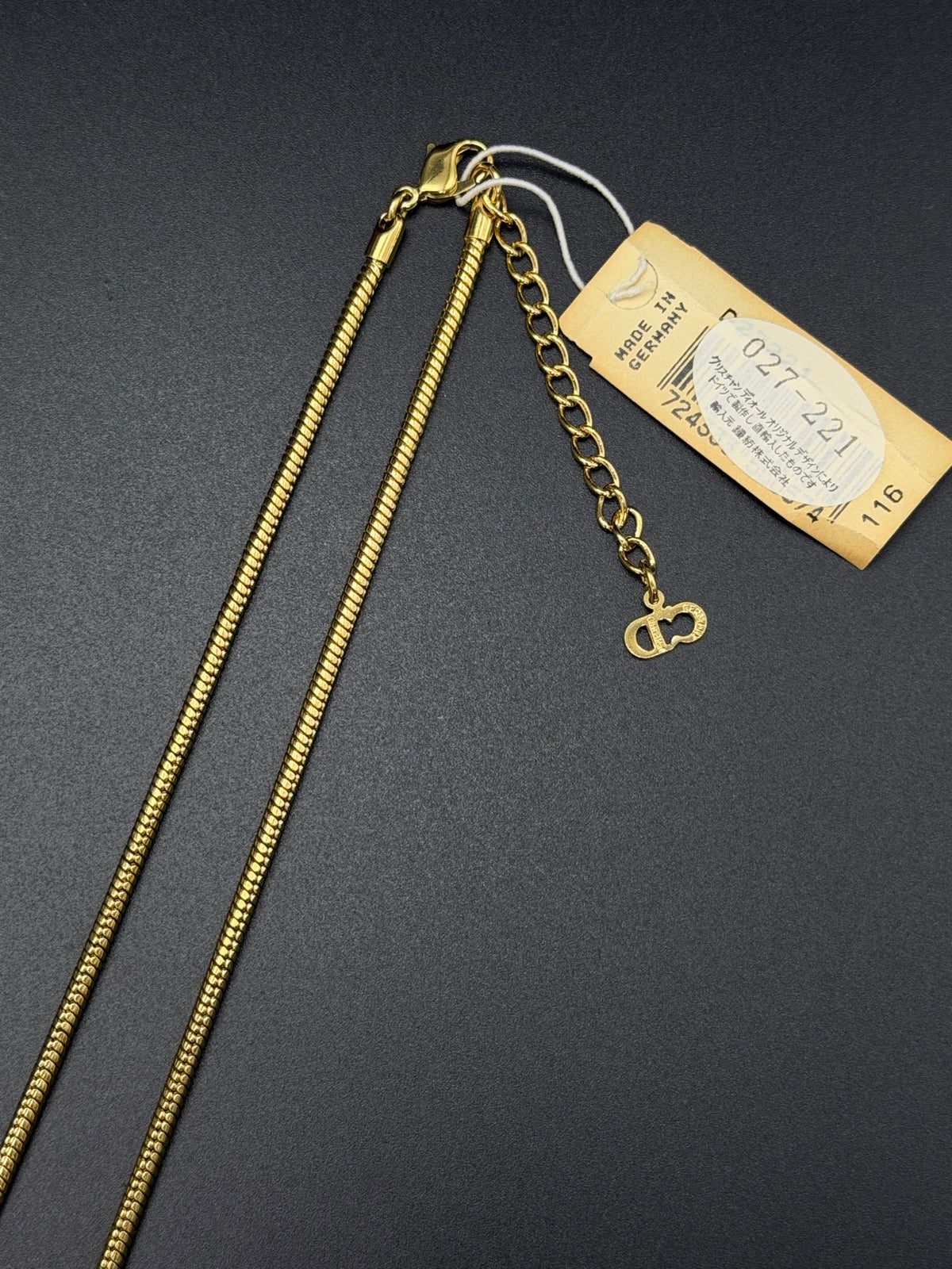Christian Dior Rhinestone Rose Flower Bud Pendant Snake Chain Necklace