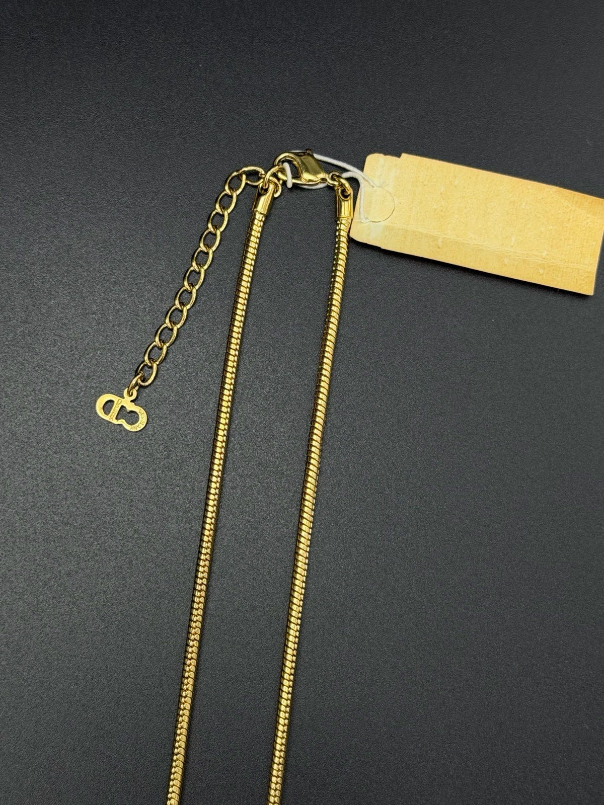 Christian Dior Rhinestone Rose Flower Bud Pendant Snake Chain Necklace
