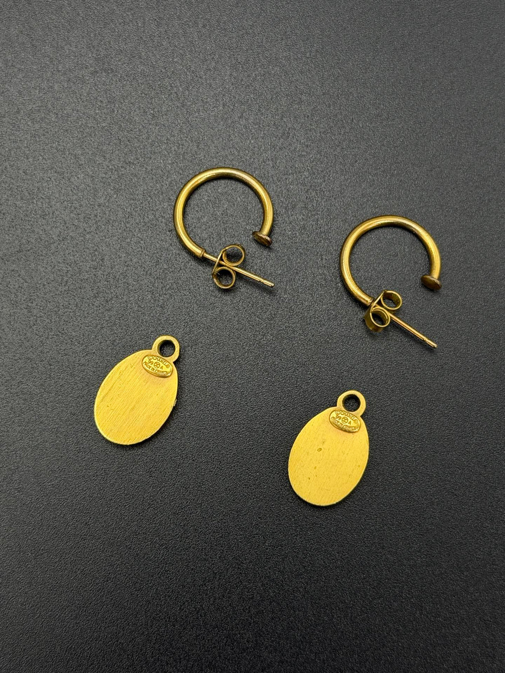 CHANEL CC Logo Oval Black Resin Dangle Hoop Earrings