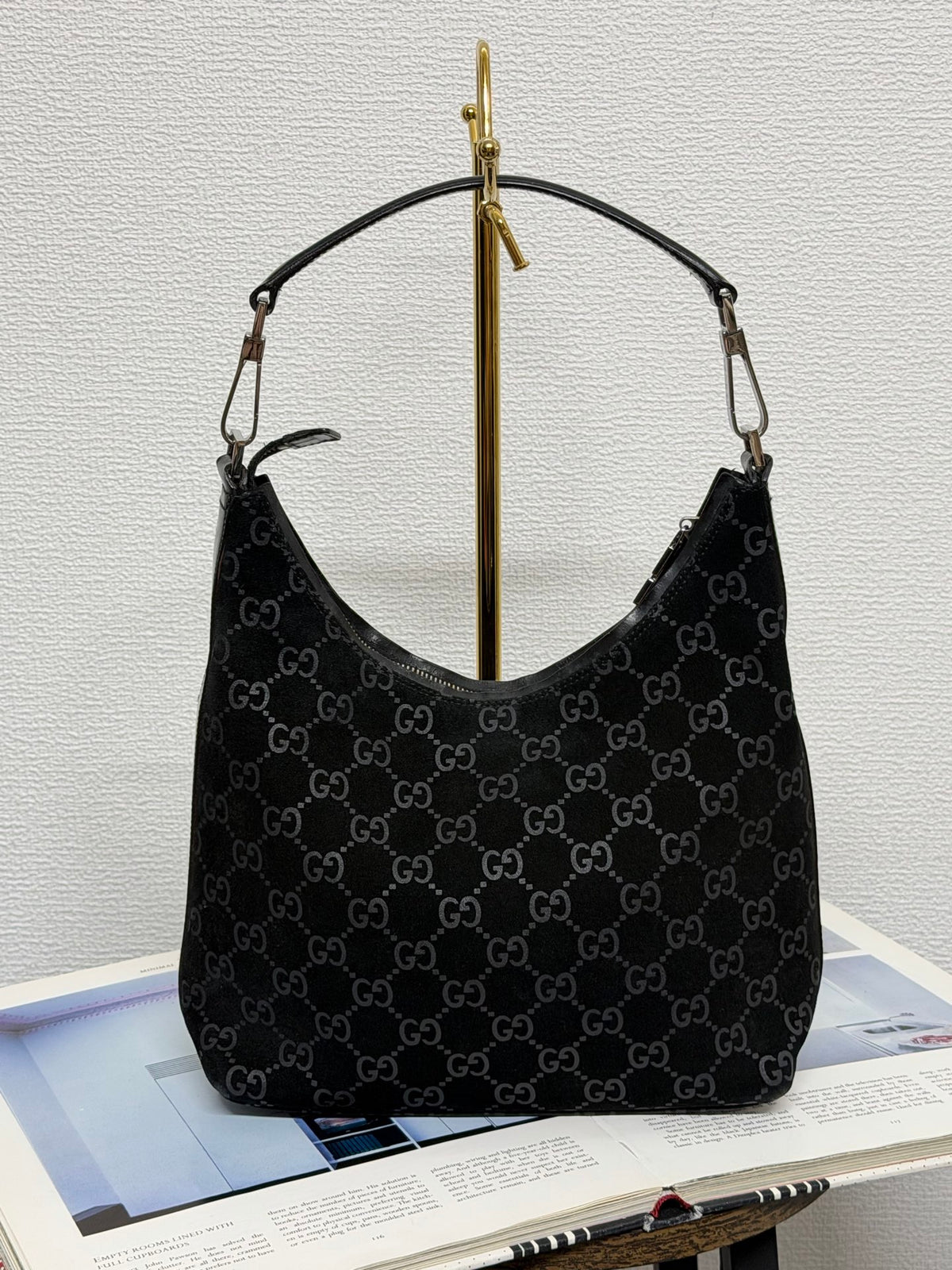 GUCCI Suede GG logo Hobo bag