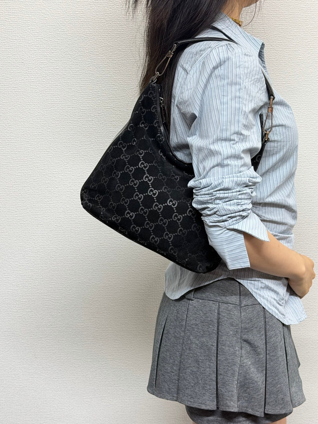 GUCCI Suede GG logo Hobo bag