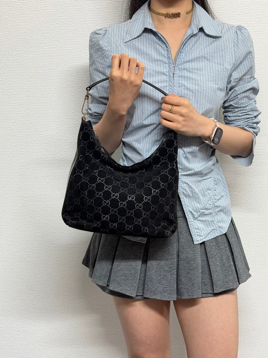GUCCI Suede GG logo Hobo bag