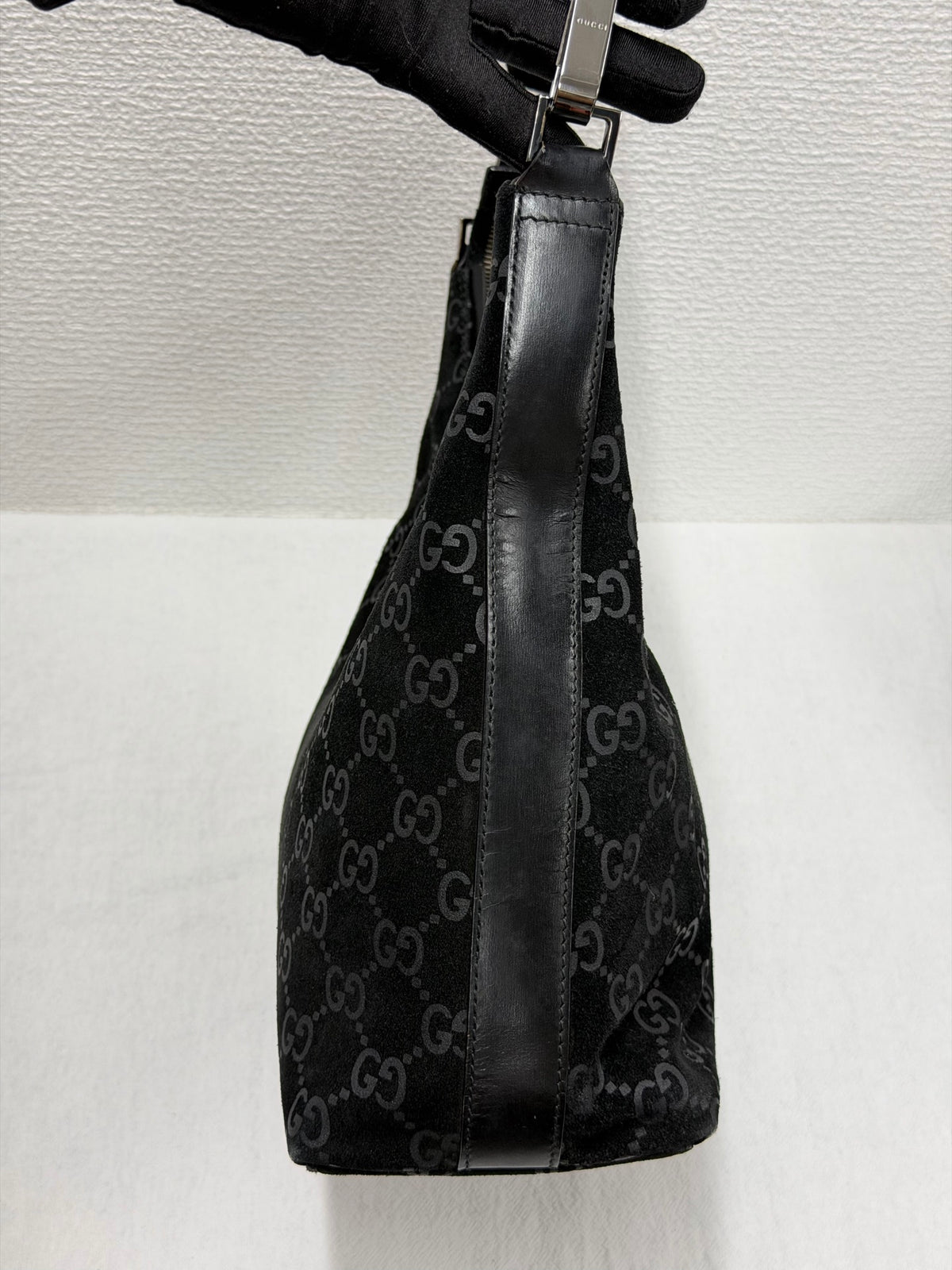 GUCCI Suede GG logo Hobo bag