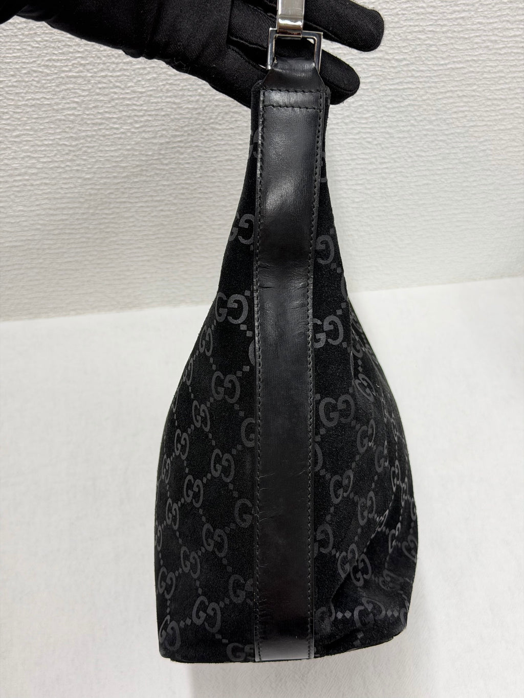 GUCCI Suede GG logo Hobo bag