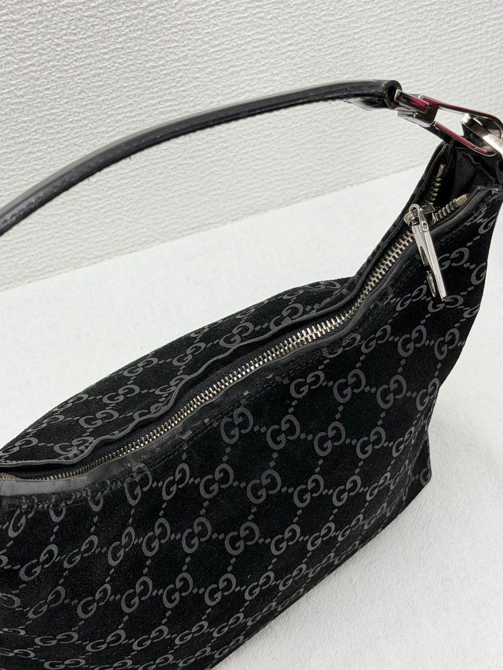 GUCCI Suede GG logo Hobo bag