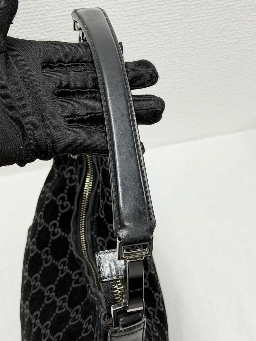 GUCCI Suede GG logo Hobo bag