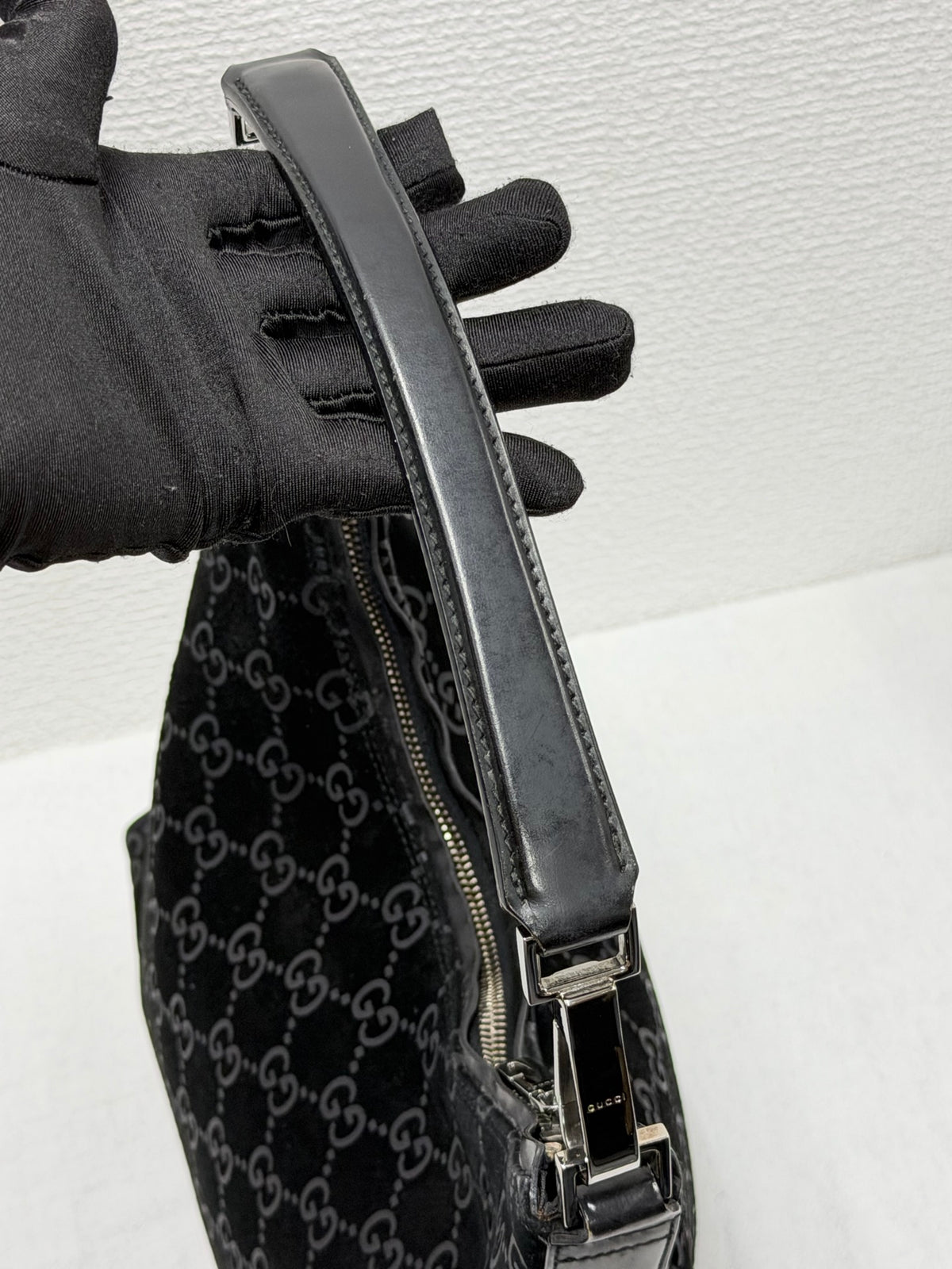 GUCCI Suede GG logo Hobo bag